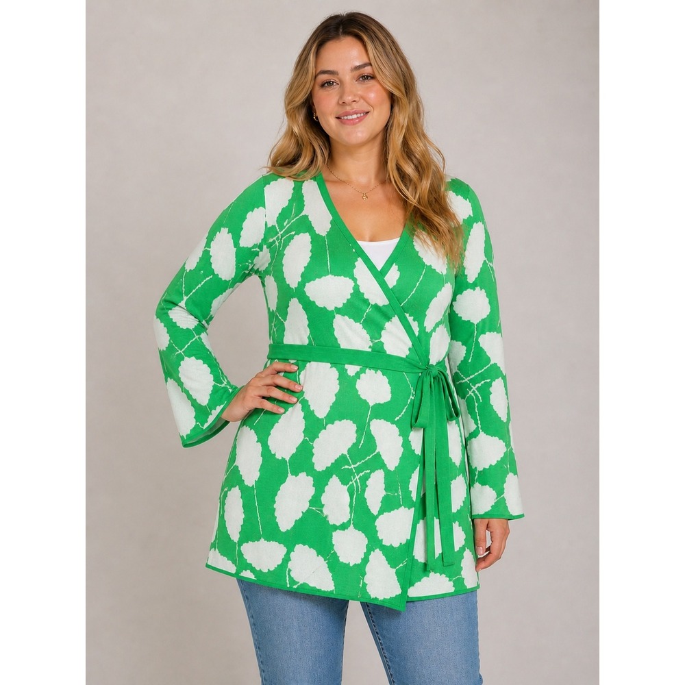 DVF x Target Green Floral Wrap Cardigan Top 1X Plus Tie Waist V Neck NWT - Picture 12 of 12